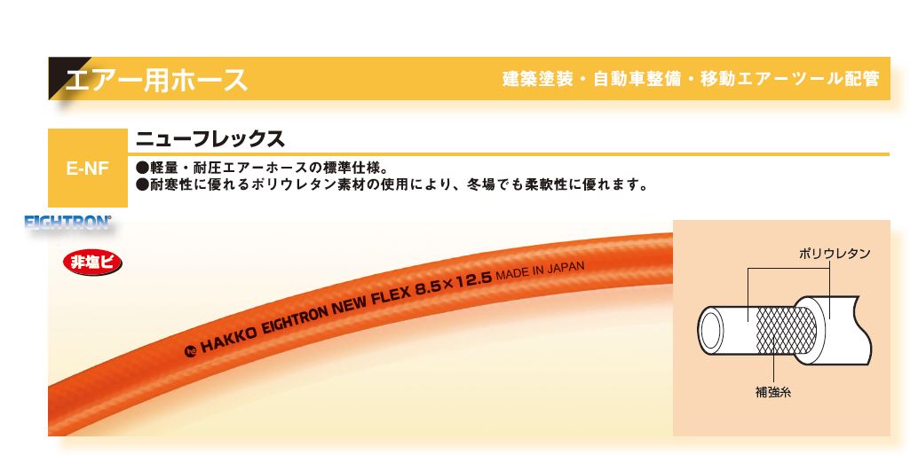 EA125CD-20｜8.5/12.5mmx20m ウレタンホース(ｶﾌﾟﾗｰ付)のページ -