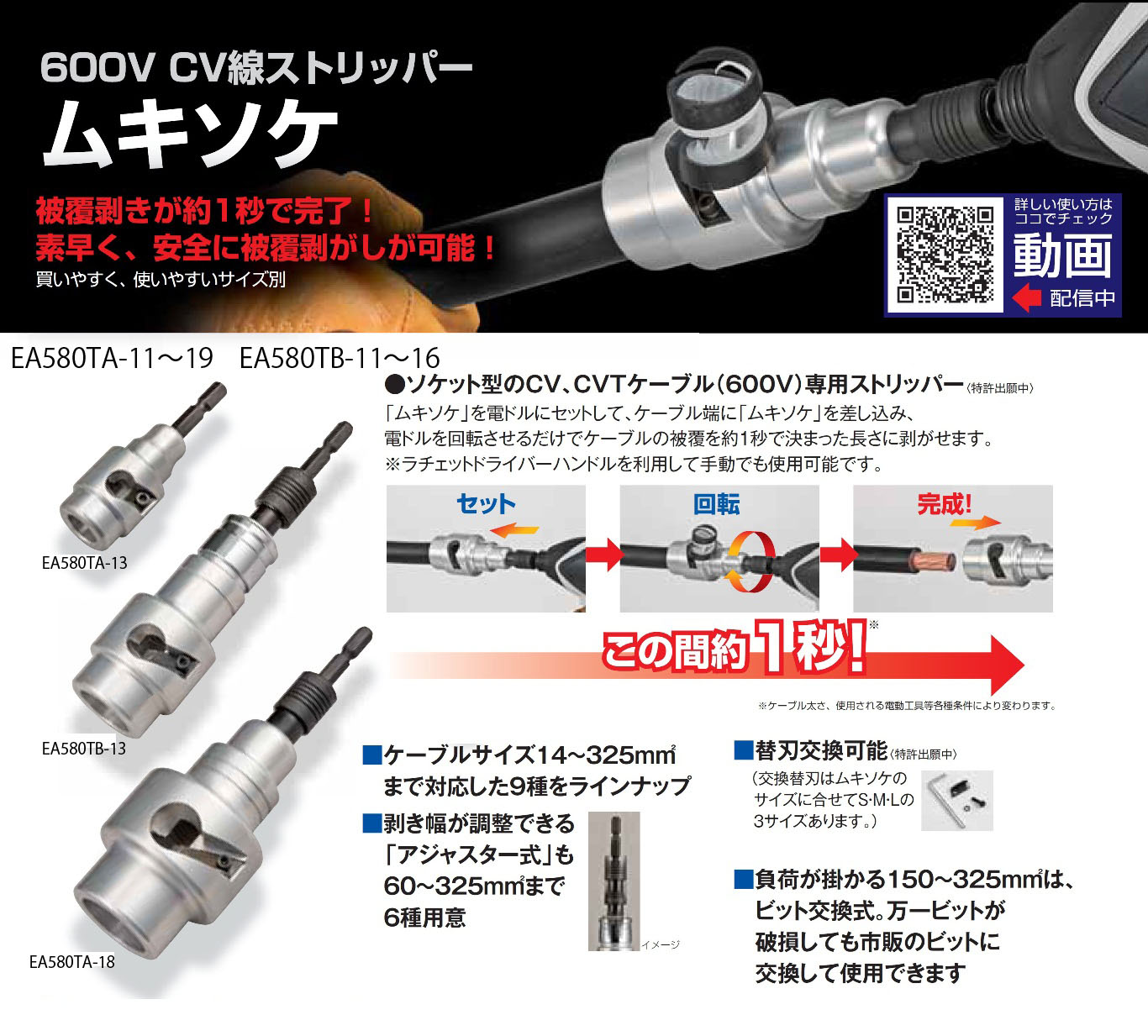 EA580TA-14｜60m㎡ ケーブルストリッパー(電気ﾄﾞﾘﾙ用)のページ -