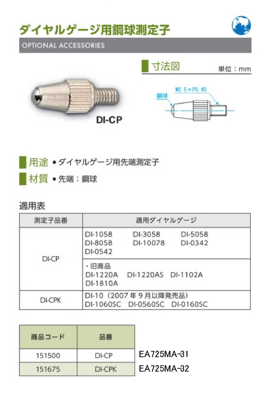 EA725MA-31｜ダイアルゲージ用測定子のページ -