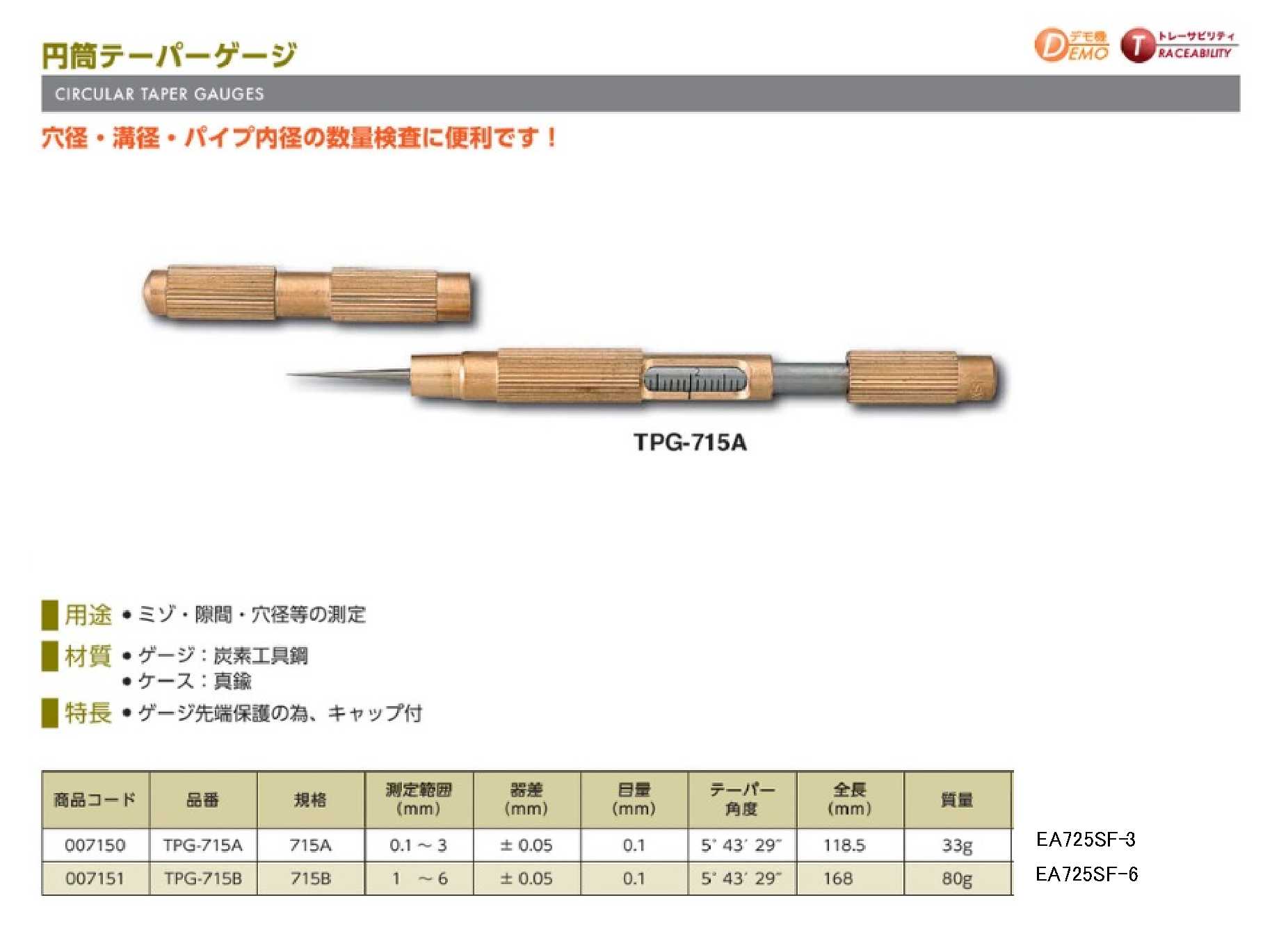 EA725SF-6｜1- 6mm 円筒テーパーゲージのページ -