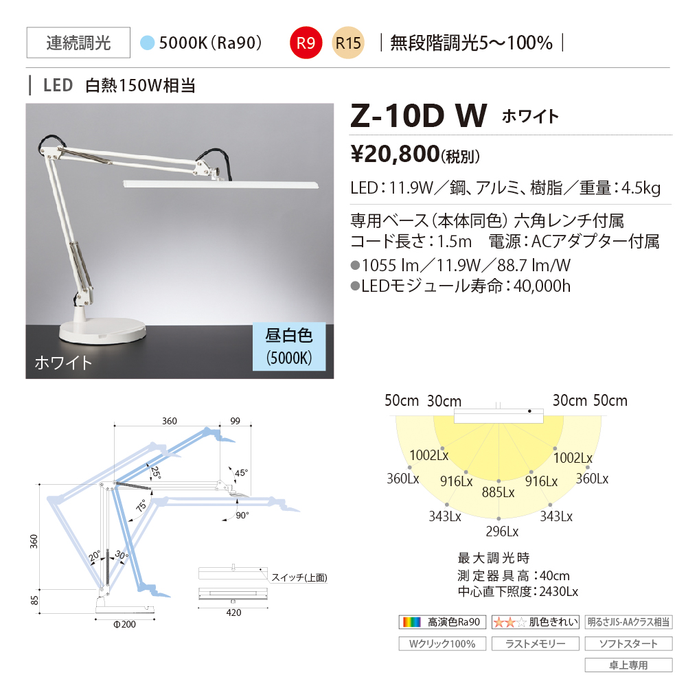 EA761XD-23｜AC100V/445mm 照明灯/ＬＥＤ(卓上式/白)のページ -